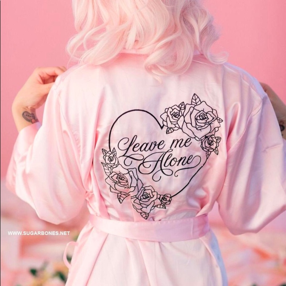 Sugarbones Leave Me Alone Pink Satin Robe